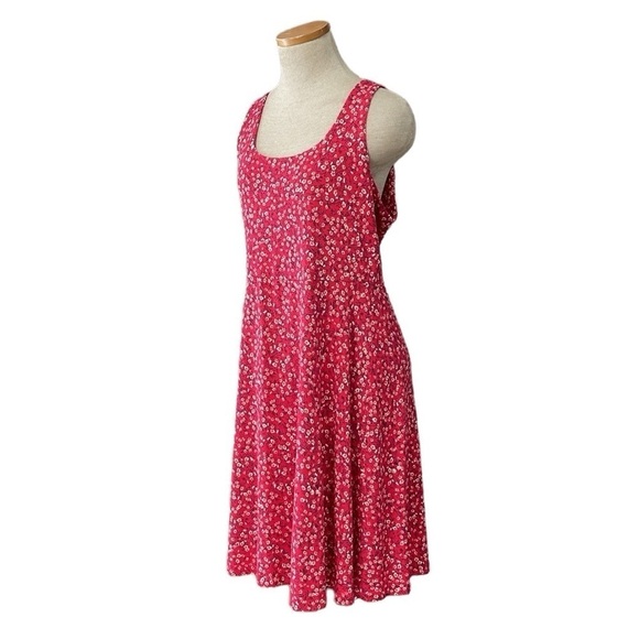 Old Navy Dress Women's L Large Red Floral Sleeveless Square Neck A-Line Midi - Picture 3 of 16